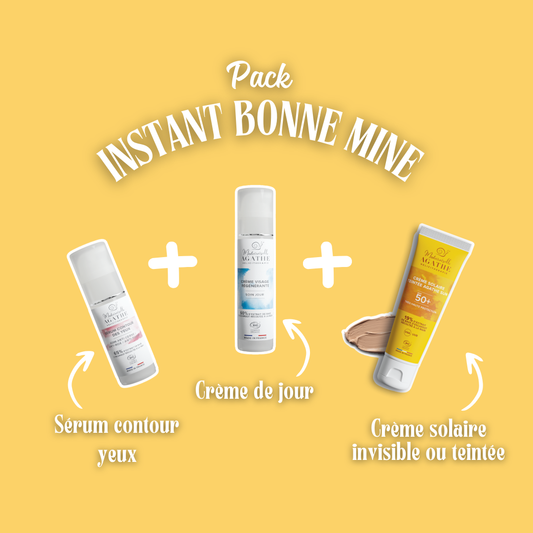 Pack instant bonne mine: Sérum contour yeux + Crème de jour + Crème solaire invisible ou teintée